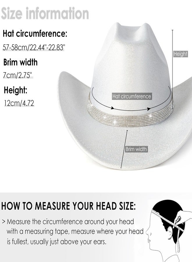 Gossifan Women Men Wide Brim Cowboy Hats with Rhinestone Buckle for Party Disco Sparkly Cowgirl Hat-Silver - Image 4